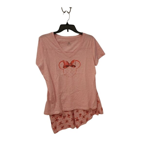 Disney Parks Authentic Minnie Mouse Ears Polka Dots Pink V Neck Pajama Set Short - Picture 13 of 16